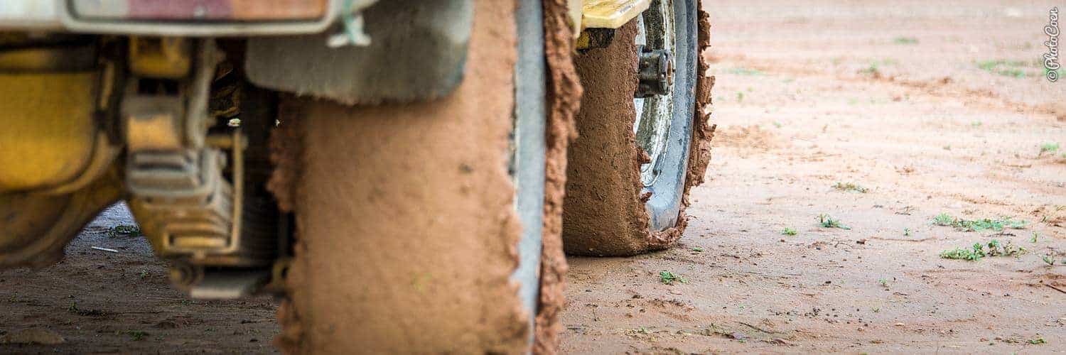 skinny tires full of mud